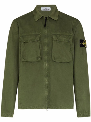 

Compass-logo zip-up shirt jacket, Stone Island Compass-logo zip-up shirt jacket