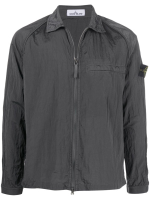 

Compass-patch crinkled zip-up overshirt, Stone Island Compass-patch crinkled zip-up overshirt