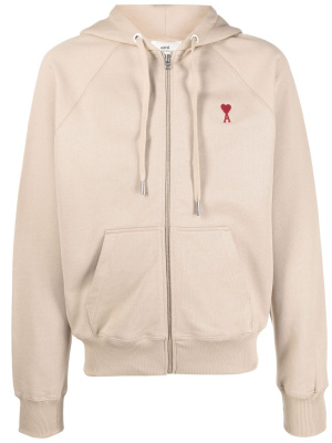 

Logo-embroidered organic-cotton hoodie, AMI Paris Logo-embroidered organic-cotton hoodie