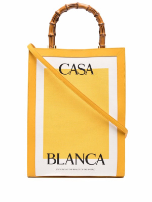 

Logo-print bamboo-handle tote bag, Casablanca Logo-print bamboo-handle tote bag
