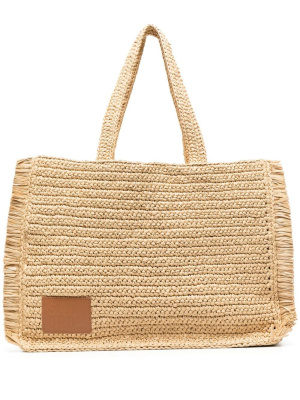 

Logo-patch straw tote bag, SANDRO Logo-patch straw tote bag