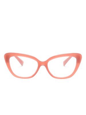 

Logo-lettering cat-eye frame glasses, Miu Miu Eyewear Logo-lettering cat-eye frame glasses