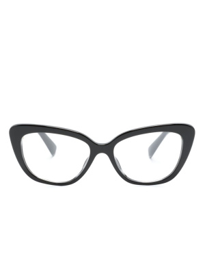 

Logo-lettering cat-eye frame glasses, Miu Miu Eyewear Logo-lettering cat-eye frame glasses