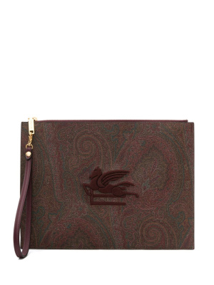 

Embroidered-logo paisley-print pouch, ETRO Embroidered-logo paisley-print pouch