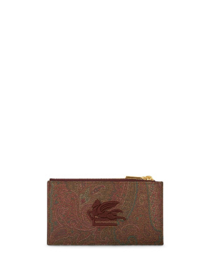 

Logo-embroidered jacquard leather wallet, ETRO Logo-embroidered jacquard leather wallet