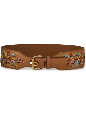 

Leaf-embroidery leather belt, ETRO Leaf-embroidery leather belt