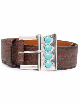 

Wide paisley-print leather belt, ETRO Wide paisley-print leather belt