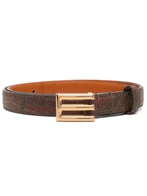 

Logo-buckle paisley leather belt, ETRO Logo-buckle paisley leather belt