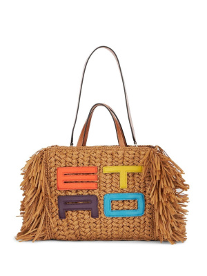 

Embroidered-logo woven tote bag, ETRO Embroidered-logo woven tote bag