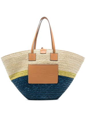 

Logo-patch straw tote bag, ETRO Logo-patch straw tote bag
