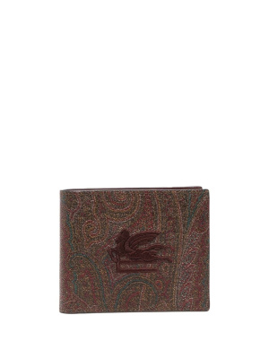 

Logo-embroidered leather wallet, ETRO Logo-embroidered leather wallet