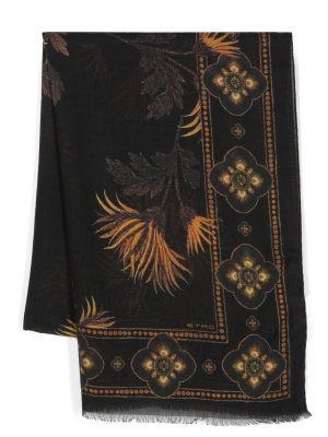

Graphic-print frayed cashmere scarf, ETRO Graphic-print frayed cashmere scarf