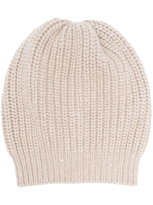 

Purl-knit ribbed-trim beanie, Brunello Cucinelli Purl-knit ribbed-trim beanie