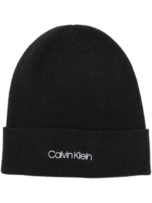 

Logo-embroidered rib-knit beanie, Calvin Klein Logo-embroidered rib-knit beanie