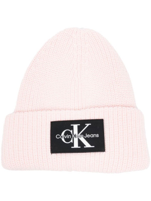 

Logo-patch ribbed-knit beanie, Calvin Klein Logo-patch ribbed-knit beanie