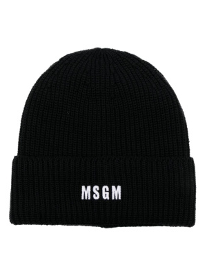 

Logo-embroidered ribbed-knit beanie, MSGM Logo-embroidered ribbed-knit beanie