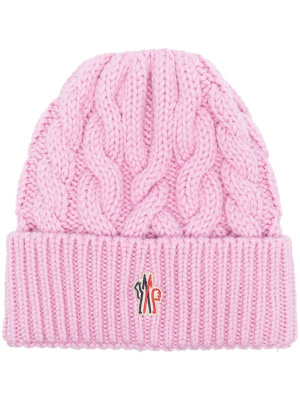

Logo-patch cable-knit beanie, Moncler Grenoble Logo-patch cable-knit beanie