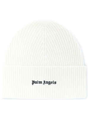 

Logo-embroidered ribbed-knit wool-blend beanie, Palm Angels Logo-embroidered ribbed-knit wool-blend beanie