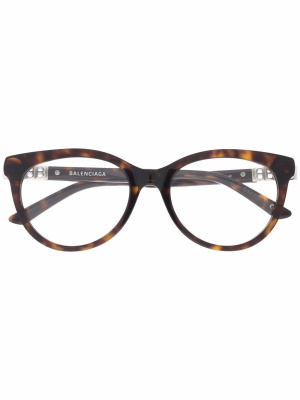 

Double B logo tortoiseshell round-framed glasses, Balenciaga Eyewear Double B logo tortoiseshell round-framed glasses