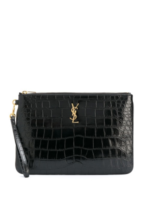 

Crocodile-embossed tablet-holder pouch bag, Saint Laurent Crocodile-embossed tablet-holder pouch bag