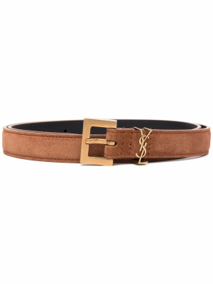 

Suede square-buckle monogram logo belt, Saint Laurent Suede square-buckle monogram logo belt