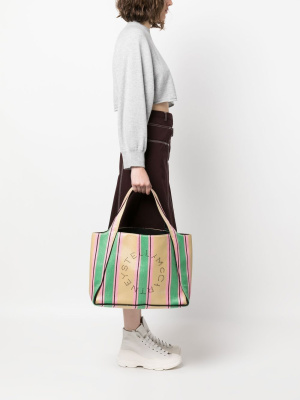 

Stripe-print raffia tote bag, Stella McCartney Stripe-print raffia tote bag