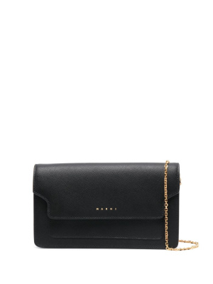 

Logo-print leather clutch, Marni Logo-print leather clutch