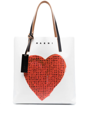 

Logo-print leather tote bag, Marni Logo-print leather tote bag
