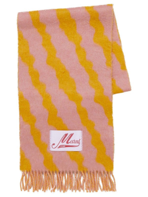 

Logo-patch fringed scarf, Marni Logo-patch fringed scarf