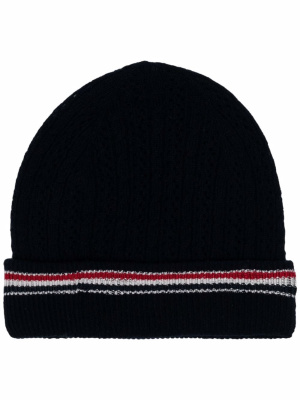 

Intarsia stripe knit beanie, Thom Browne Intarsia stripe knit beanie