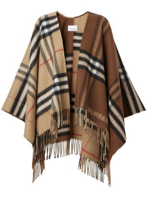 

Contrast check fringed cape, Burberry Contrast check fringed cape