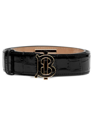 

Logo plaque croc-embossed leather belt, Burberry Logo plaque croc-embossed leather belt