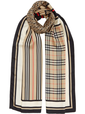 

Monogram, Icon Stripe and Check Print Silk Scarf, Burberry Monogram, Icon Stripe and Check Print Silk Scarf