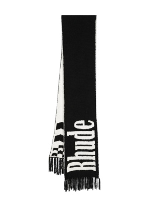 

Fringed intarsia-knit logo scarf, Rhude Fringed intarsia-knit logo scarf