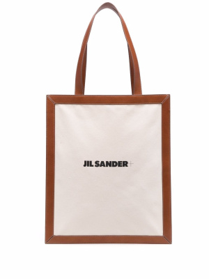 

+ logo leather-trim tote, Jil Sander + logo leather-trim tote