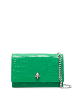 

Small Skull crocodile-embossed clutch, Alexander McQueen Small Skull crocodile-embossed clutch