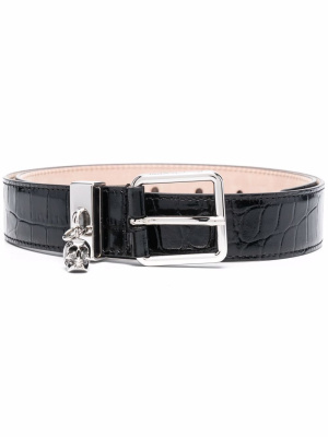 

Skull-charm crocodile-embossed belt, Alexander McQueen Skull-charm crocodile-embossed belt