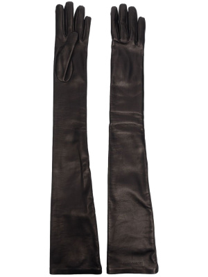 

Long logo-embossed leather gloves, Alexander McQueen Long logo-embossed leather gloves