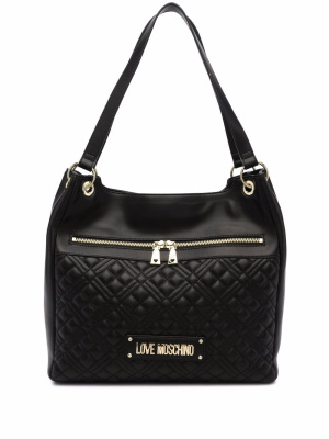 

Logo plaque quilted tote bag, Love Moschino Logo plaque quilted tote bag
