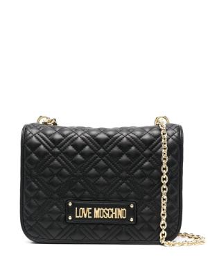 

Logo plaque quilted shoulder bag, Love Moschino Logo plaque quilted shoulder bag