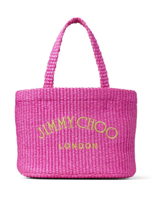 

Embroidered-logo woven tote, Jimmy Choo Embroidered-logo woven tote