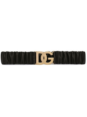 

Logo-buckle gathered leather belt, Dolce & Gabbana Logo-buckle gathered leather belt