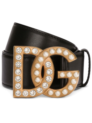 

Crystal-embellished logo-plaque belt, Dolce & Gabbana Crystal-embellished logo-plaque belt