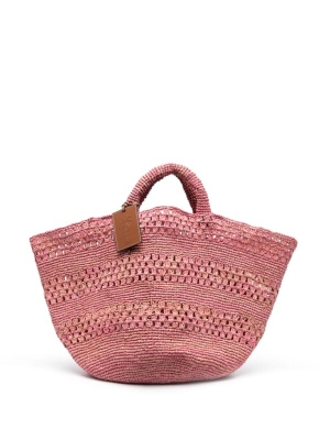 

Logo-tag raffia tote bag, Manebi Logo-tag raffia tote bag