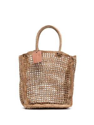 

Logo-tag raffia tote bag, Manebi Logo-tag raffia tote bag