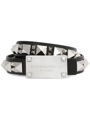 

Studded logo-plaque leather belt, Dolce & Gabbana Studded logo-plaque leather belt