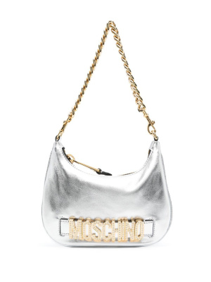 

Metallic logo-lettering shoulder bag, Moschino Metallic logo-lettering shoulder bag