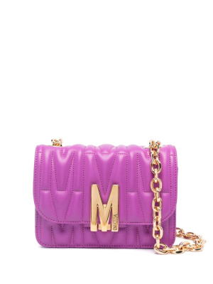 

Logo-quilted leather shoulder bag, Moschino Logo-quilted leather shoulder bag
