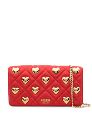 

Quilted heart-detailing clutch bag, Moschino Quilted heart-detailing clutch bag