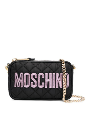 

Logo-patch quilted shoulder bag, Moschino Logo-patch quilted shoulder bag